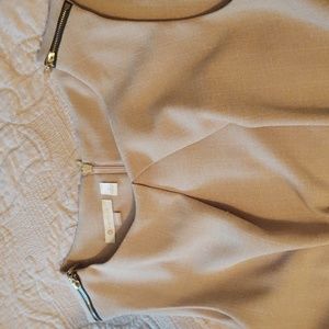 Cute or professional tan dress with black color block hem